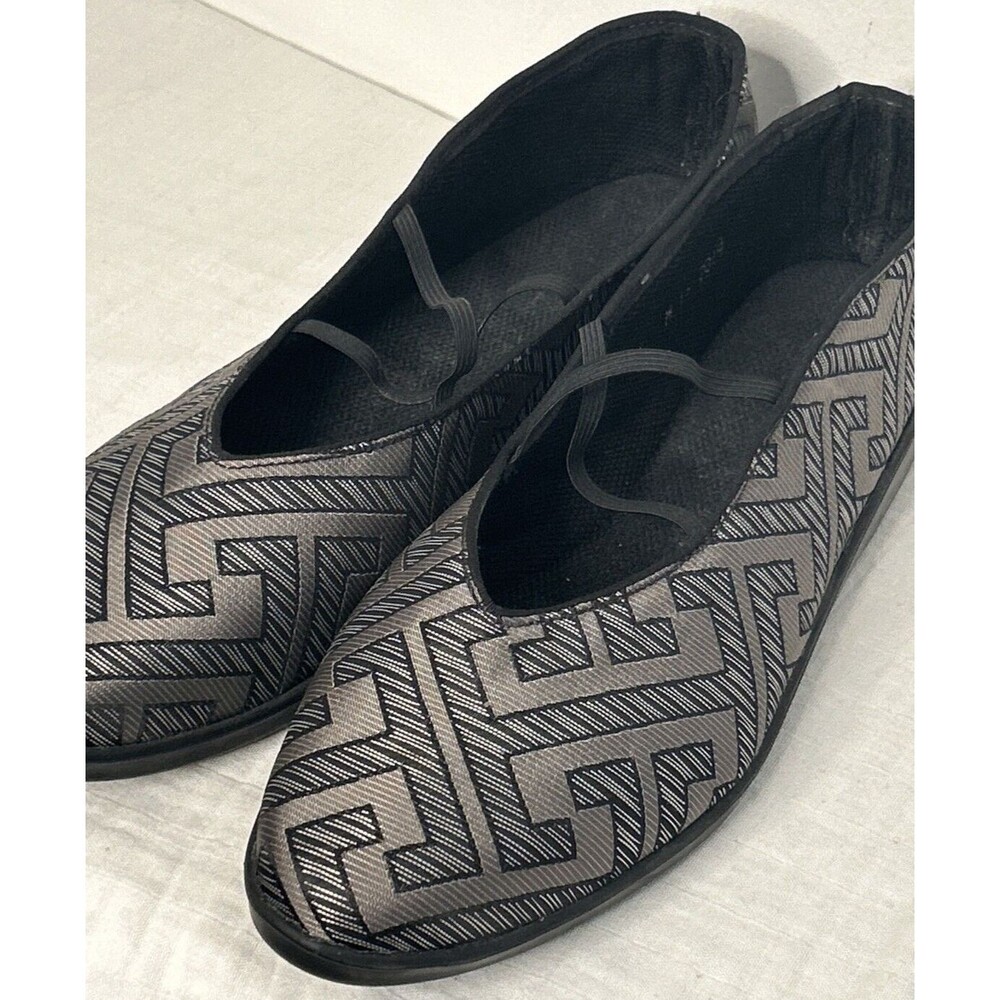 APROPOS Anthro Black/Silver Tuxedo Tapestry Ballet Flats Shoes Size 11 Lagenlook - Picture 7 of 8
